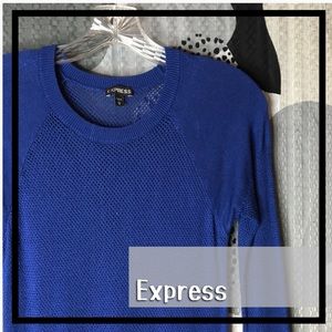 EXPRESS • Navy Blue Fishnet 3/4 Sleeve Seeater